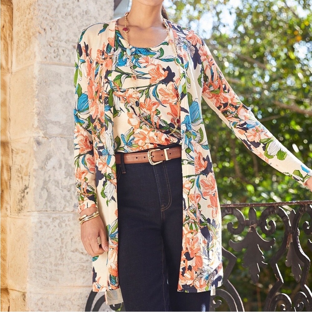 Chico’s 2 Piece Floral Tank and Cardigan